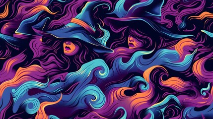 Captivating Graffiti Inspired Halloween Witches in a Dreamscape of Ethereal Fog and Mystical Energy