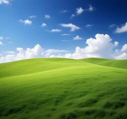 Obraz premium Green rolling hills under a blue sky with fluffy white clouds