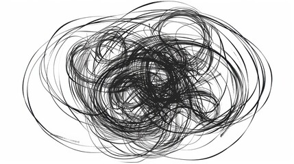Black and white abstract line art drawing of intertwined circles