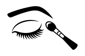 Eye shadow applying scheme illustration. Eye makeup icon. Cosmetic shadow brush sign.