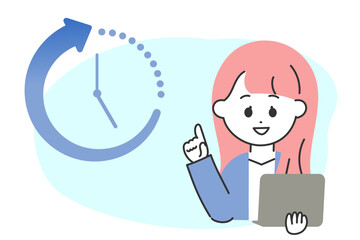 上手に時短・効率化をするスーツの女性のイラスト　パソコン
