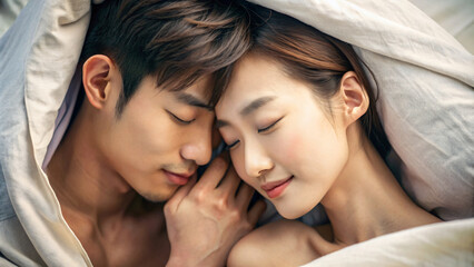 A peaceful image of a couple sleeping soundly in bed