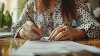 Woman filling out a mortgage application form at a table