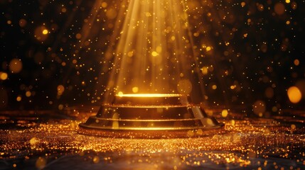 A golden stage with a spotlight shining down on it.