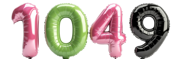 Celebration Numbers Trio  1,0,4,9 Balloons Set on White Background