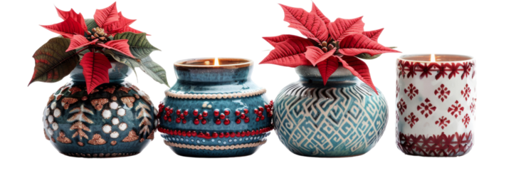 Festive Christmas Trio: Stocking Filled with Gifts, Glittering Bauble, Nativity Scene Figure Isolated on White Background