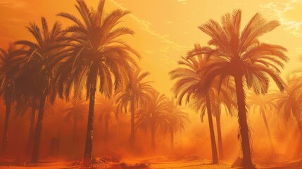 Fototapeta premium Palm trees in tropical regions during a scorching summer day