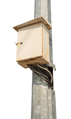 pole with electrical control cabinet isolated on white