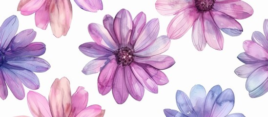 Fototapeta premium Elegant watercolor floral pattern featuring purple and pink flowers, perfect for backgrounds, textiles, and design projects.