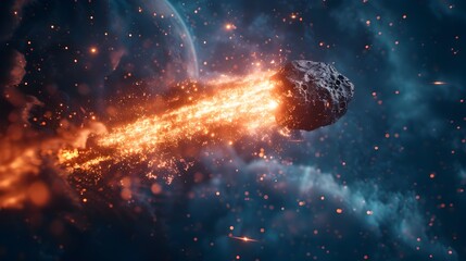 Naklejka premium Dramatic Blurry Meteor Impact Seen Through Window Overlooking Cosmic Explosion