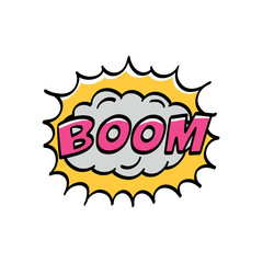 Speech bubble boom. Comic speech bubble with  emotion. Hand drawing. Color vector illustration in cartoon line style.