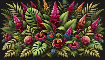 Fotobehang An image featuring a variety of richly colored Cock's Comb flowers in full bloom against a dark background © monkik