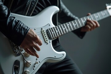 Obraz premium Guitarist Playing Electric Guitar Close-Up