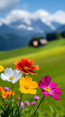 Obraz premium A field of flowers with a house in the background