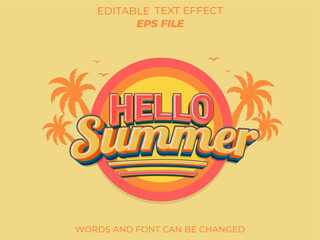 hello summer text effect, font editable, typography, 3d text. vector template