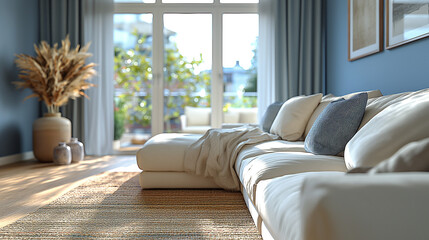 Fototapeta premium horizontally symmetrical living room, camera angle eye level shot,