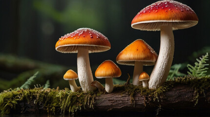 Fototapeta premium Majestic mushrooms in the forest, a mesmerizing display of nature's wonder. 