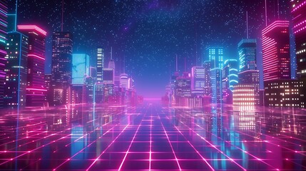 futuristic, abstract, illustration, design, laser, night, technology, blue, bright, vector, background, galaxy, glowing, poster, template, sky, nostalgia, purple, light, striped, geometric, 1980, retr