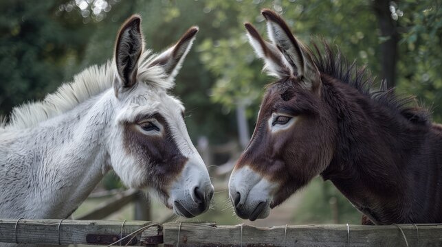 Two talking donkeys one white and one brown