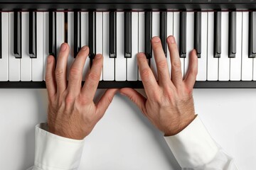 Hands Playing Piano Keys Close-Up
