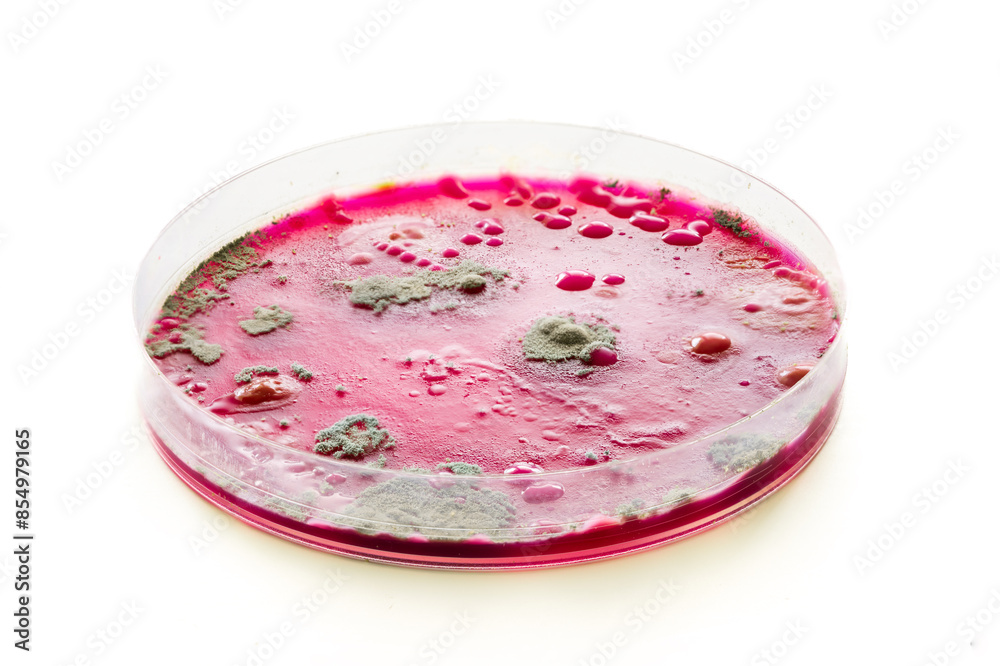 Wall mural petri dishes on a white background with samples of pathogenic bacteria