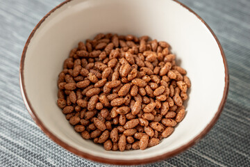 Puffed rice cereal with chocolate in a bowl
