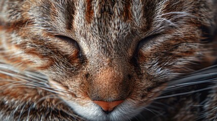 Fototapeta premium Tabby cat with closed eyes captured up close