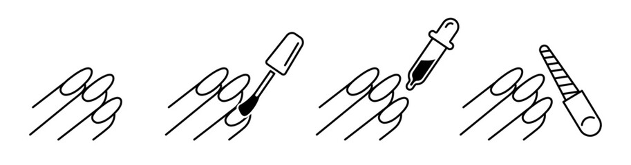 Nail polish icon. Manicure outline illustration. Three fingers with polish brush icon.