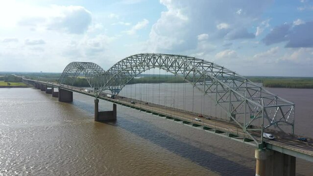 Aerial View Over the Mississippi River and I-40 Bridge in Linking Tennessee and Arkansas In Memphis