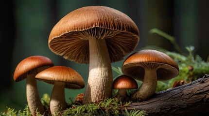 Fototapeta premium Majestic mushrooms in the forest, a mesmerizing display of nature's wonder. 