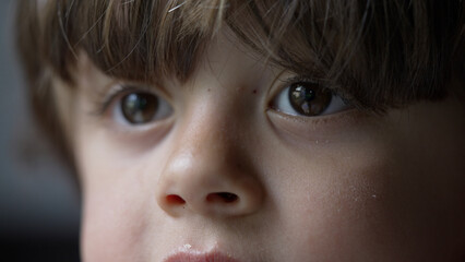Intense Gaze of Young Child, Close-Up of Eyes and Face Showing Curiosity and Innocence