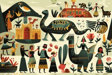 Passover plagues flat illustration showing ten plagues inflicted upon Egypt, including frogs, locusts, boils, and darkness, depicting divine interventions that led to liberation of the Israelites