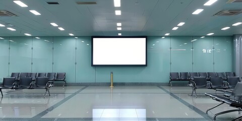 Empty Airport Waiting Area with Blank Advertisement Screen