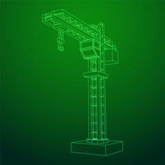 Construction crane tower. Building industrial concept. Wireframe low poly mesh vector illustration.