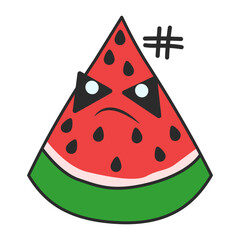 Cute kawaii hand drawn watermelon doodle with angry face colorful vector illustration