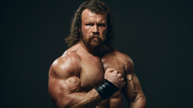professional american wrestler close up portrait isolated on grey background