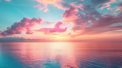 Pastel sky with soft gradients of pink, blue, and purple, creating a serene and dreamy atmosphere