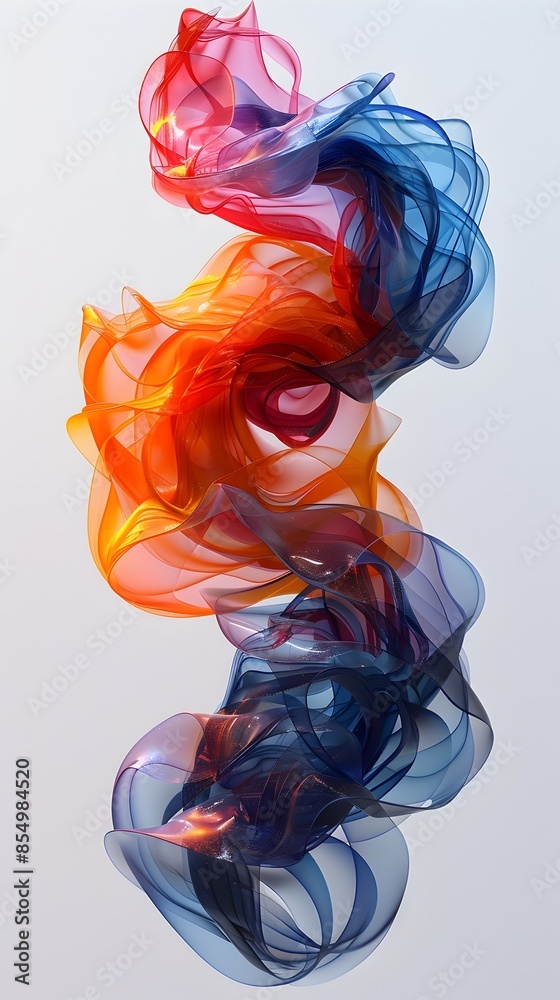 Poster energetic abstract composition of saturated pigment intertwining in dynamic captivating display