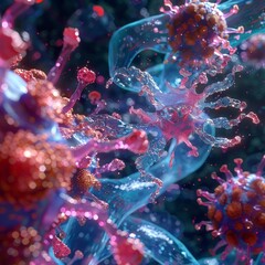 Naklejka premium Closeup of a nanomedicine interaction with a virus,