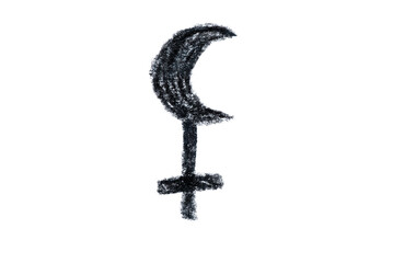 A hand-drawn Lilith symbol in black pencil isolated on a white background. Perfect for astrology-themed designs, horoscope articles, and spiritual projects