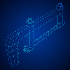 Hacksaw manual or Hand hacksaw. Wireframe low poly mesh vector illustration