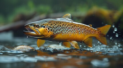 Brown Trout Leaping From Water