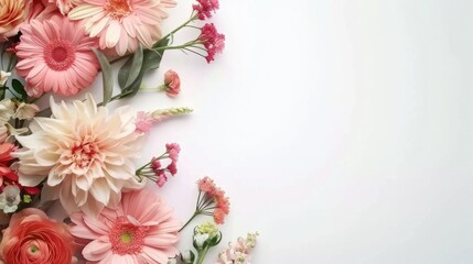 Delicate Floral Arrangement on White Background with Space for Copy, Horizontal and Realistic Design for Elegant and Minimalistic Projects