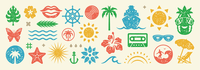 Set of Summer holidays symbols and objects vector illustration. Collection of vacation elements