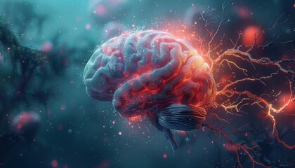 A vibrant artistic representation of a human brain with neural networks, showcasing cognitive science and neurological connections.