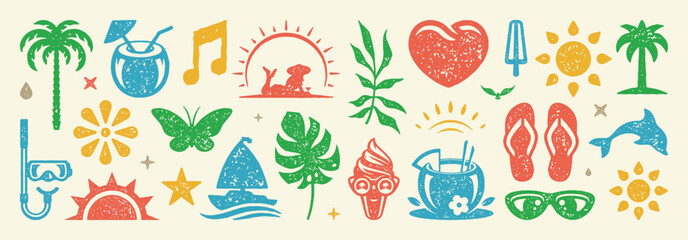 Set of Summer holidays symbols and objects vector illustration. Collection of vacation elements
