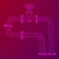 Oil pipeline with valve. Petrol production. Petroleum fuel industry transportation line. Wireframe low poly mesh vector illustration