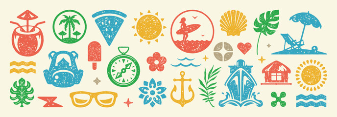Set of Summer holidays symbols and objects vector illustration. Collection of vacation elements