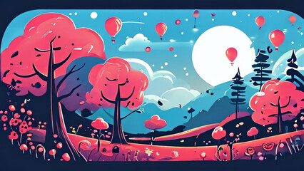 Obraz premium fairytale flowers illustration nature sun sunshine magical imagination autumn summer vibe peaceful 