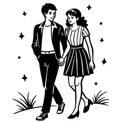 Vector illustration of  teen romantic couple walking